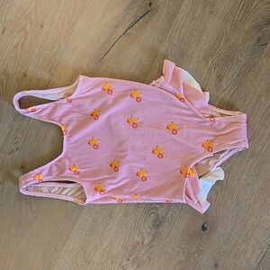 NWOT TINYCOTTONS Kids sz 12 Pink Beach Oranges Swimsuit U-back One piece